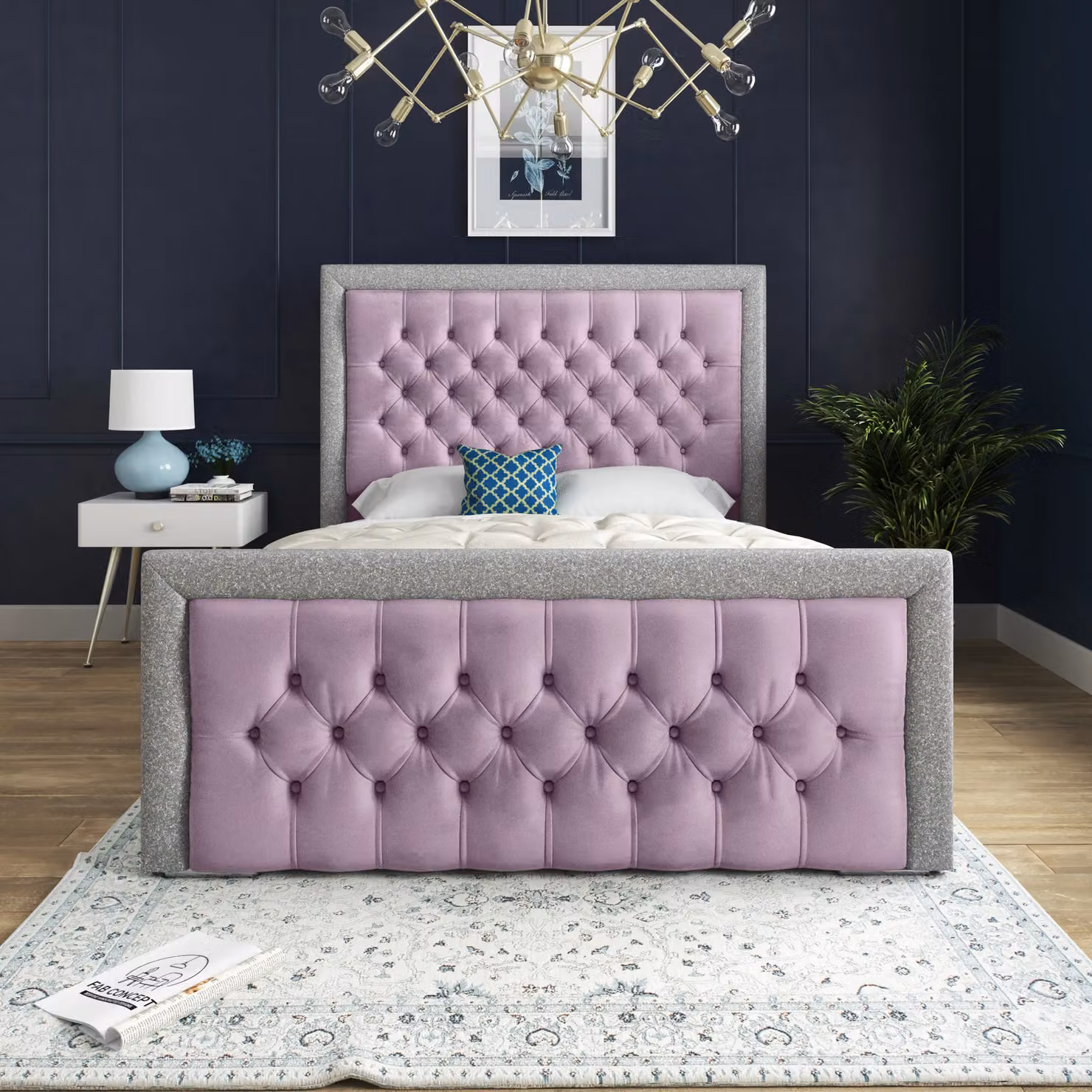 DS Living Cheltenham Pink Velvet Upholstered Bed Frame, W: 200 cm, D: 200 cm – 3