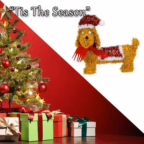 VFM e-Store Christmas Tinsel Sausage Dog Ornament in Brown and Gold, W/D/H: 25 x 11 x 11 cm – 5