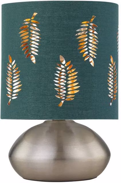 First Choice Lighting Jenson Touch Table Lamp in Chrome with Green Fabric Shade