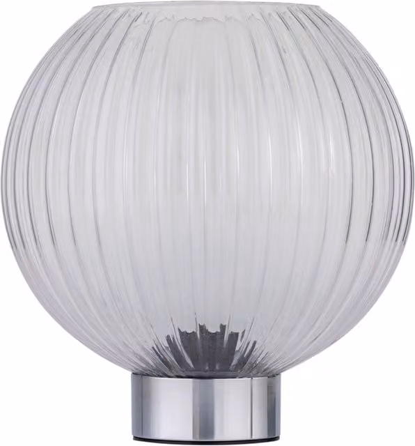 First Choice Lighting Betchley Battery Operated Chrome Table Lamp with Transparent Glass Sphere