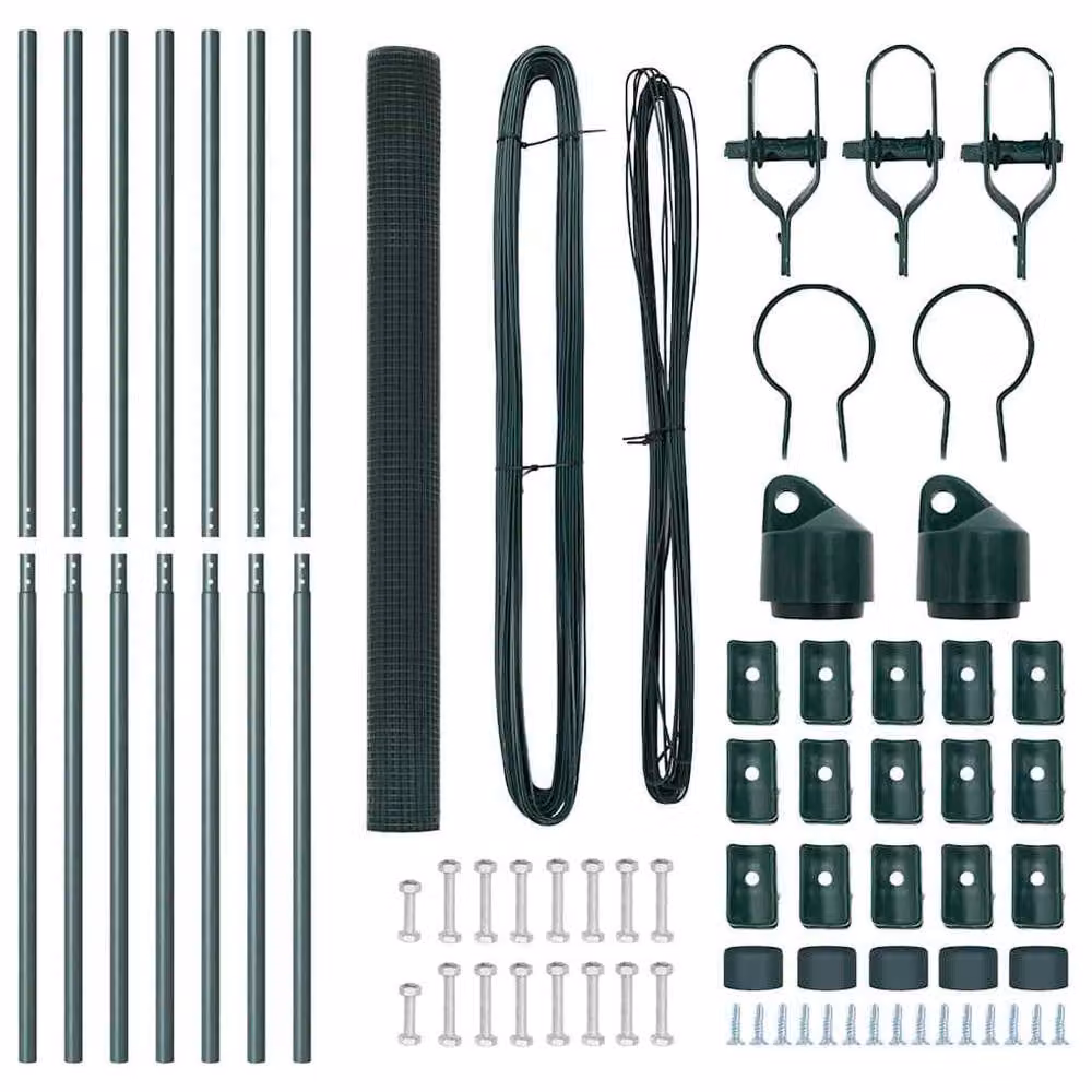 Berkfield Home Green Steel Full Welded Wire Fence with 7 Posts, W: 10 m, H: 1.6 m – 4