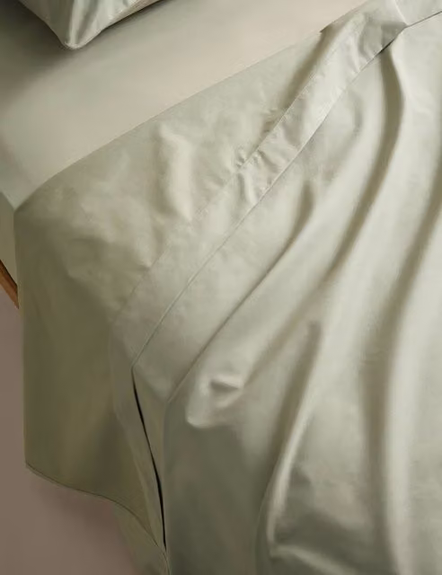 M&S Body Sensor Breathable Cooling Cotton Flat Sheet, Green, W: 90 cm, L: 190 cm
