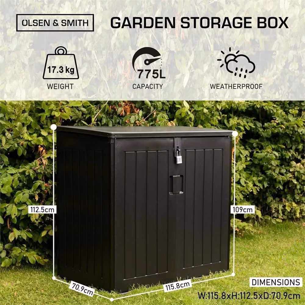 Havendro 775L Weatherproof Padlock Garden Storage Box in Black – 2