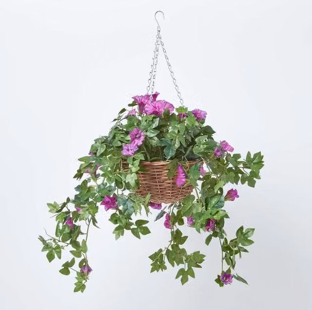 Homescapes Purple Petunia Artificial Hanging Basket Trailing Plant, 80 cm