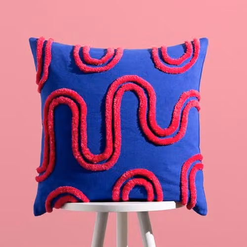 Heya Home Archie Abstract Tufted Square Cushion in Blue and Pink, W/D/H: 45 x 45 x 45 cm – 2