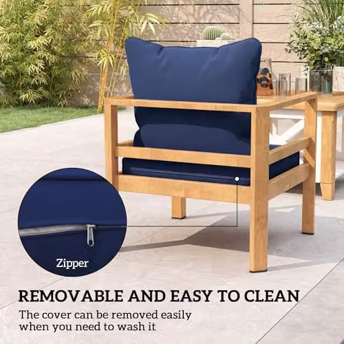 Outsunny Water Repellent Outdoor Cushion Set in Dark Blue, including 1 Seat Cushion and 1 Back Pad – 6