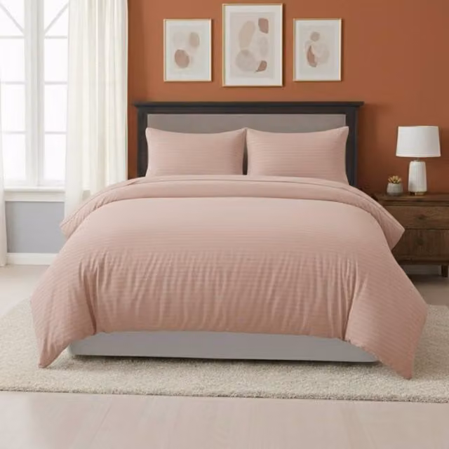 Snug City Pink Embossed Stripe Microfibre Duvet Cover and Pillowcase Set, W: 140 cm, H: 200 cm