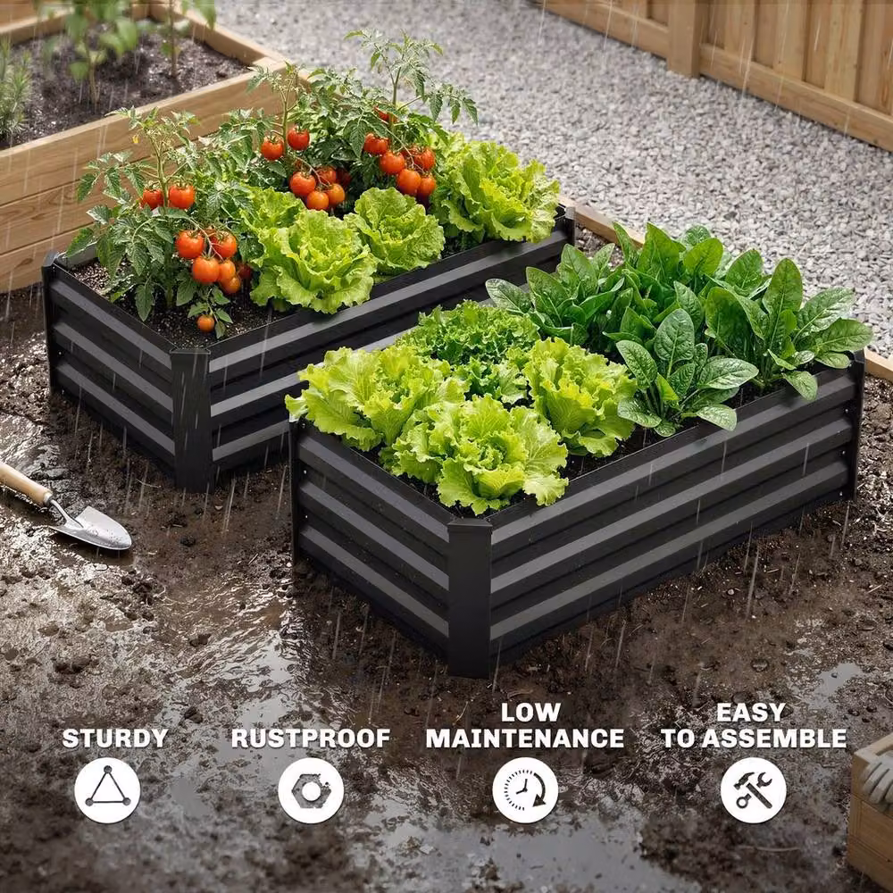 NESTLUNE Set of 2 Galvanised Steel Raised Garden Planter Boxes in Grey – 4