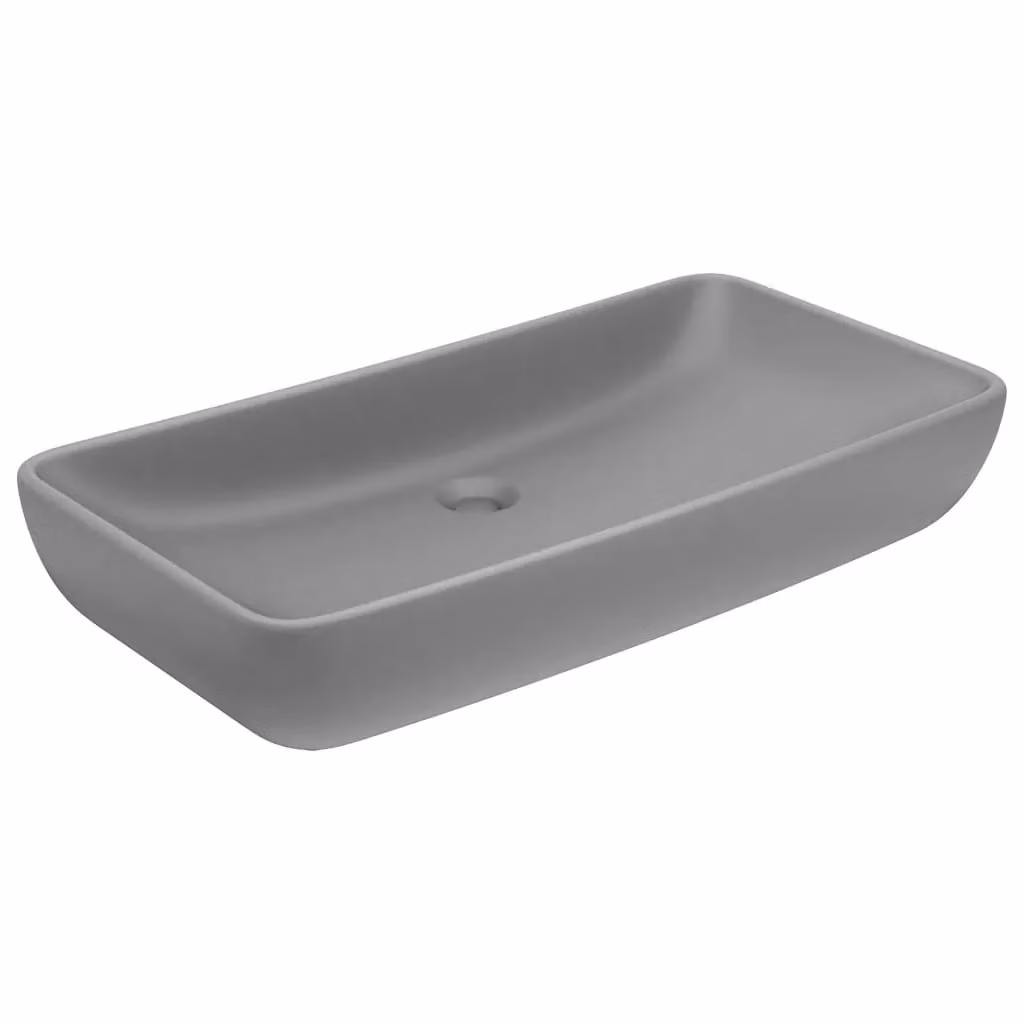 Berkfield Home Luxury Rectangular Ceramic Countertop Basin in Matt Light Grey, W: 71 cm, D: 38 cm, H: 13.5 cm – 2