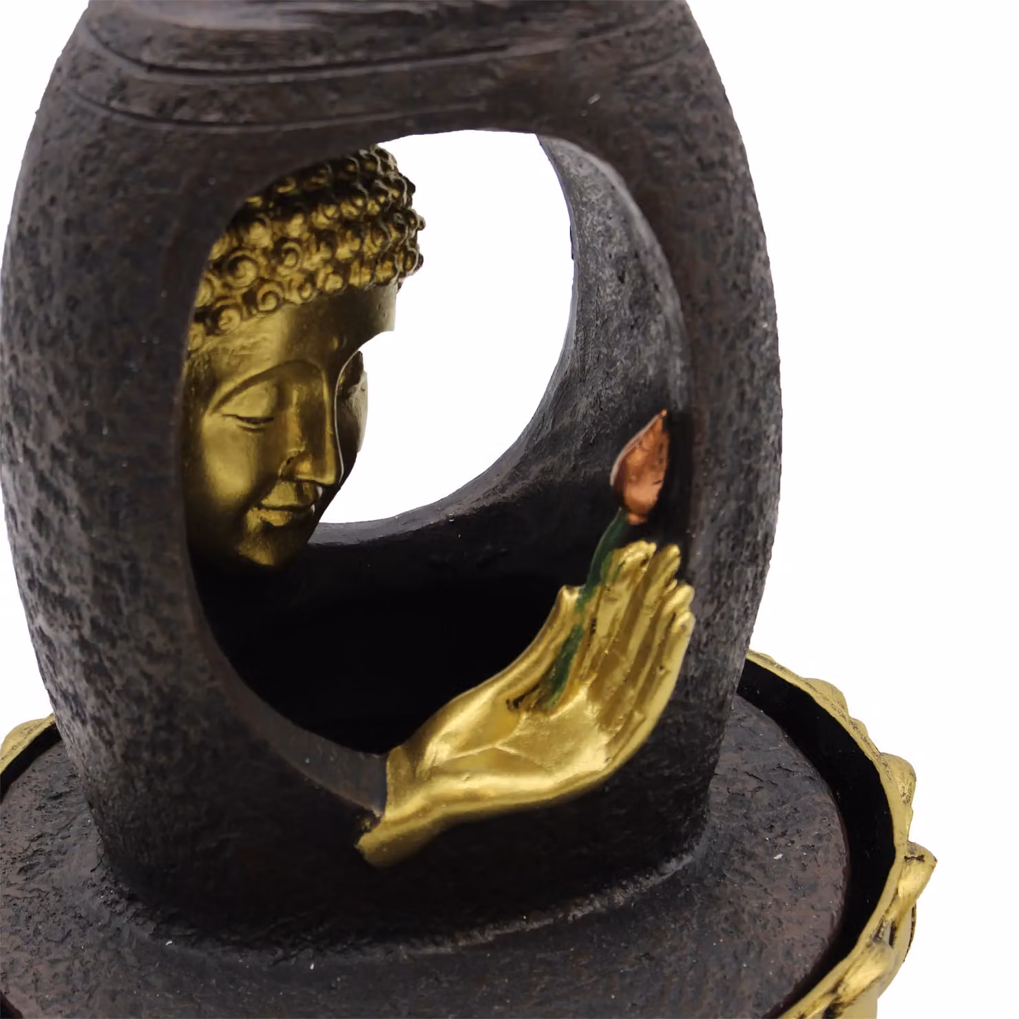 KDMD Gold Buddha and Vitarka Mudra Tabletop Water Feature with LED Light, Height: 30 cm – 2