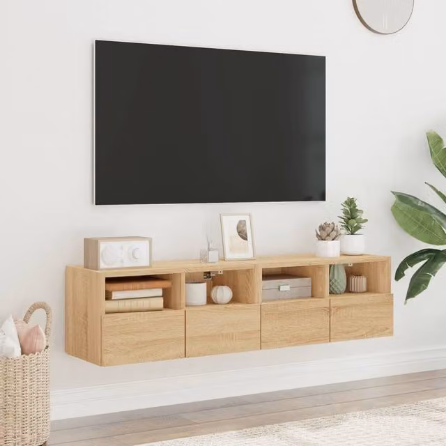 Berkfield Home Set of 2 Wall Mounted TV Cabinets in Sonoma Oak Brown, W: 60 cm, D: 30 cm, H: 30 cm