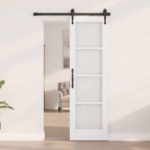 Berkfield Orkdal White Lacquered Sliding Interior Wood and Glass Door, W: 61 cm, H: 198.5 cm