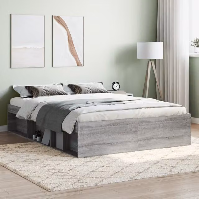 Berkfield Home Grey Sonoma Double Bed Frame with Side Compartments, W: 135 cm, L: 190 cm – 1