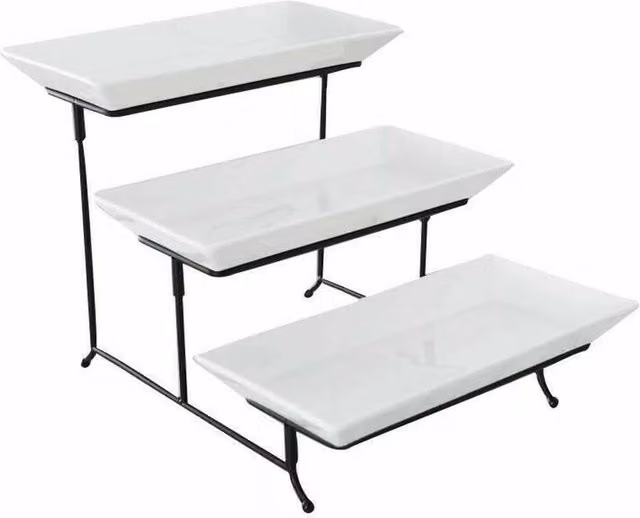 Nordara 3 Tier White Ceramic Rectangular Food and Dessert Serving Set