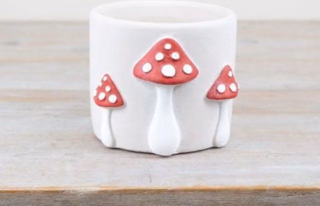 Garden Greatness Mushroom Concrete Autumn Planter in White and Red
