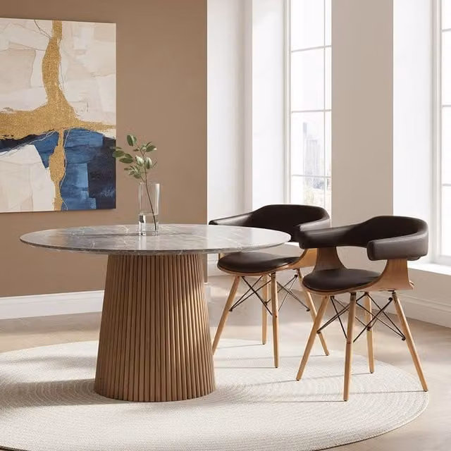 Interiors by Premier Mid-Century Brown Synthetic Leather and Beech Wood Chair
