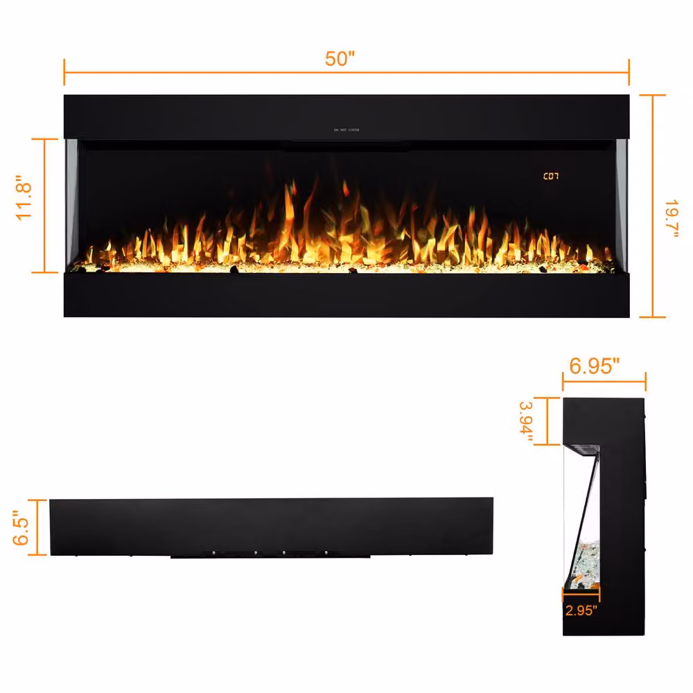 Omni-Burn 3-Side Electric Fireplace in Black with 13 Colours and 5 Speeds, W/D/H: 127 x 25.34 x 68 cm – 2