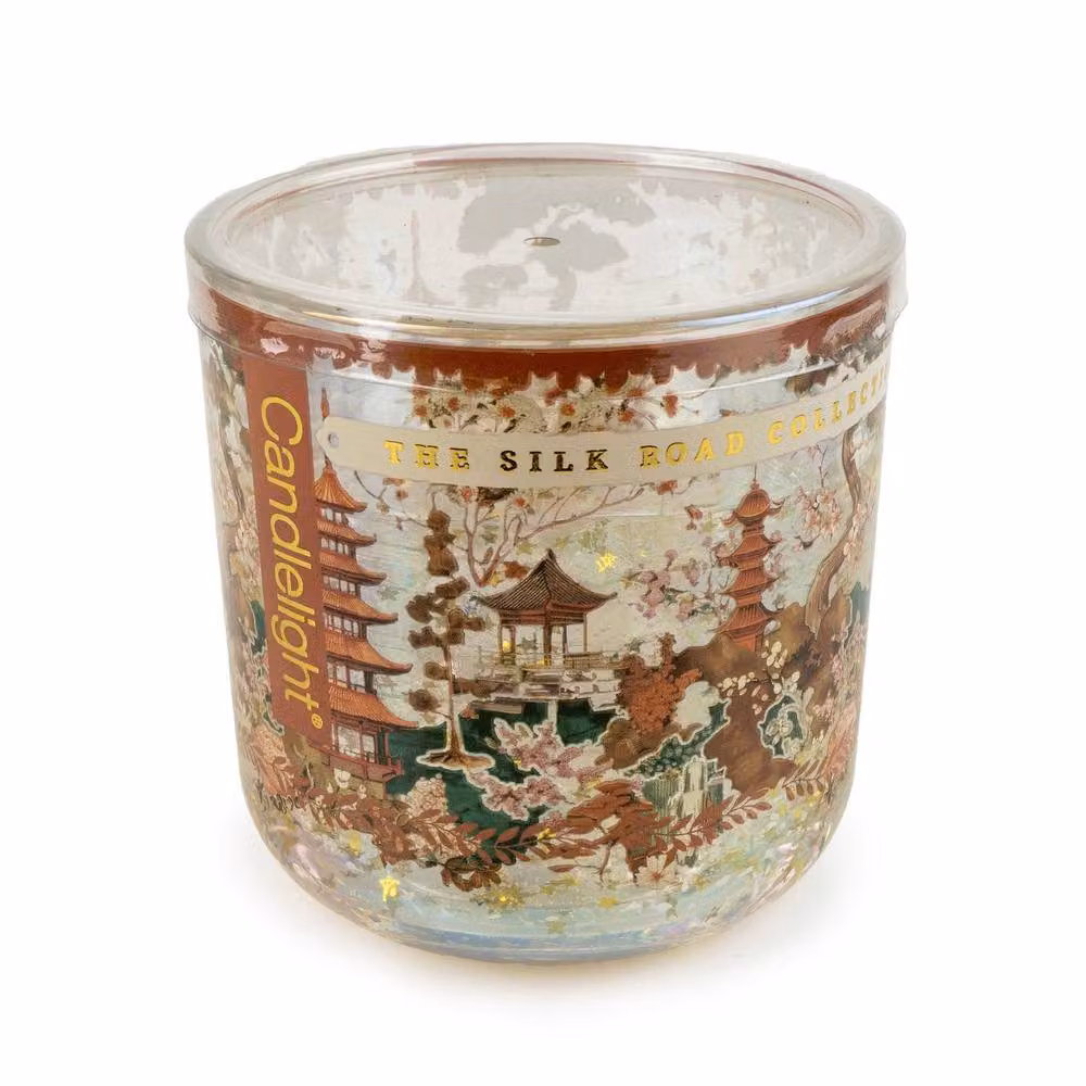 Candlelight Silk Road Collection Moroccan Spice LED Light Up Glitter Pillar Candle in Dusty Pink – 3