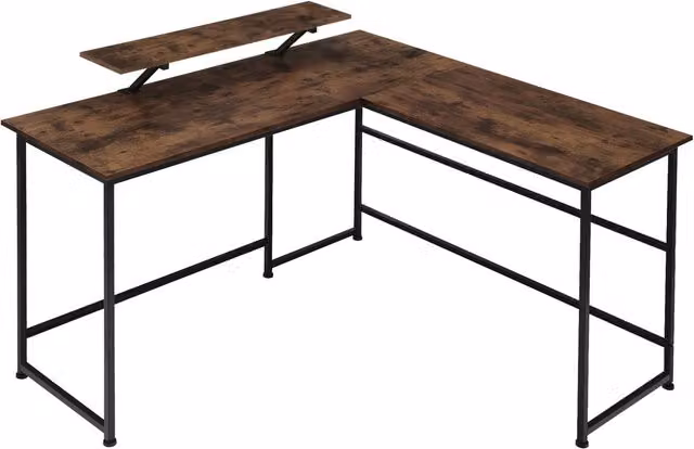 tectake Melrose Corner Desk with Movable Monitor Stand in Brown and Black, W/D/H: 140 x 130 x 76.5 cm – 7