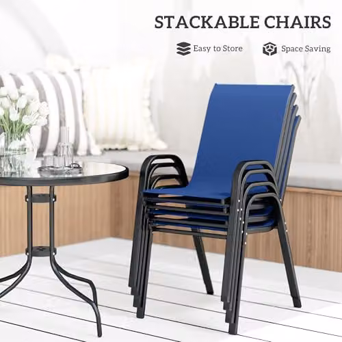 Outsunny 5 Piece Garden Dining Set with Round Glass Table and Stackable Chairs in Blue – 3