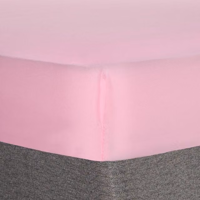 OHS Pink Plain Dyed Non-Iron Microfibre Fitted Bed Sheet, W/D/H: 140 x 200 cm