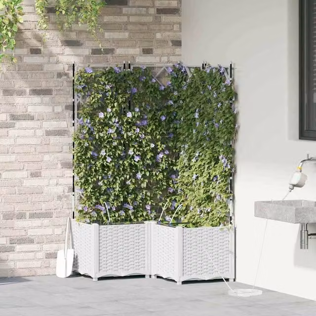 Berkfield Home Set of 3 White Plastic Garden Planter Tubs with Water Irrigation System