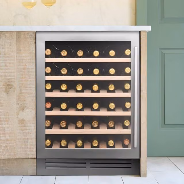 Caple Under Counter Compressor Wine Cooler in Metallic Silver with 52 Bottle Capacity, Stainless Steel and Glass, G Energy Rating – 1