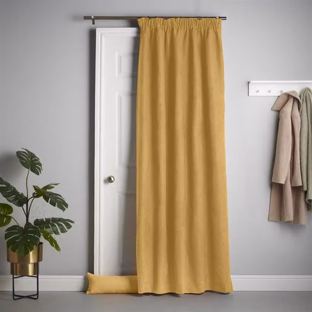 Livinluxury Velvet Chenille Thermal Blackout Pencil Pleat Taped Top Door Curtain, Yellow