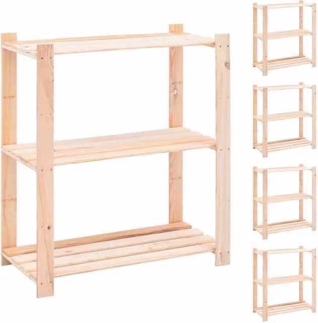 Berkfield Home 5-Piece Set of 3-Tier Solid Pinewood Storage Racks in Beige, W/D/H: 80 x 38 x 90 cm