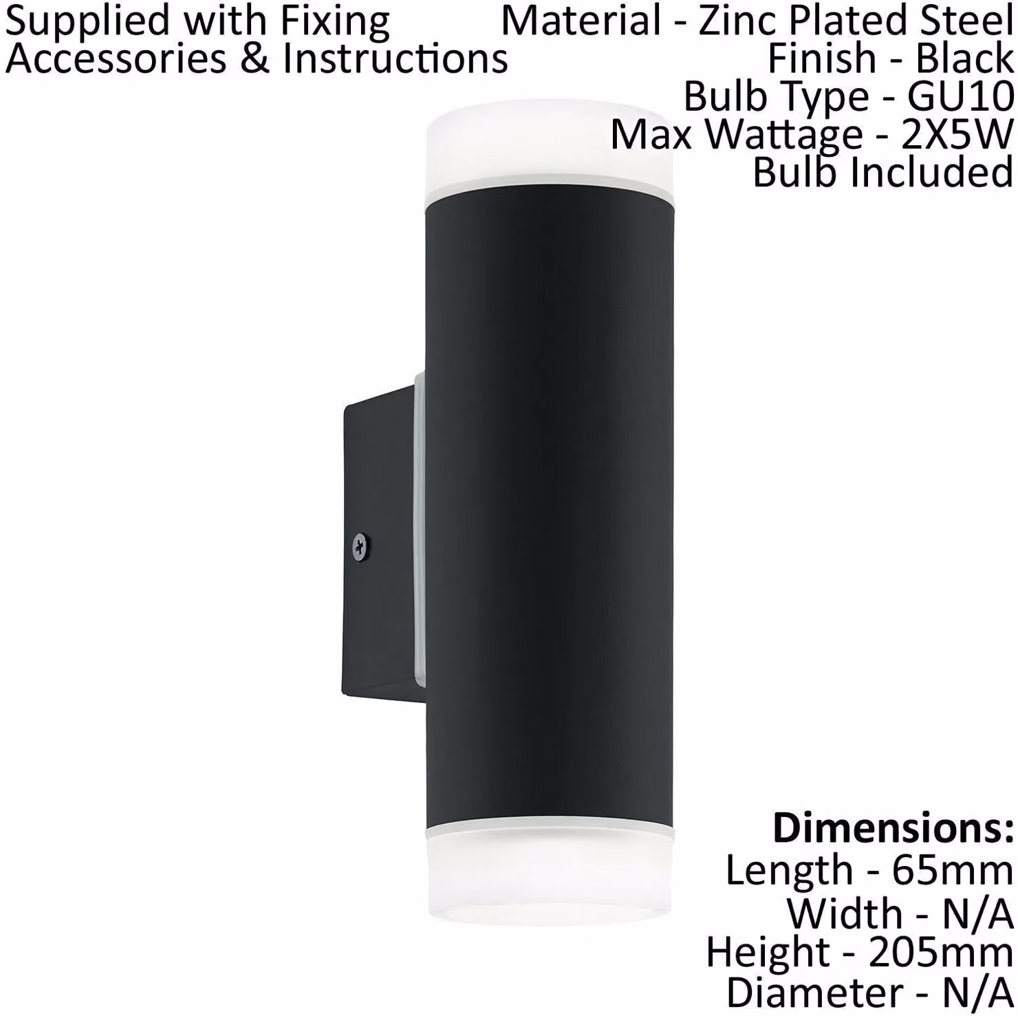 Loops 2 Pack Black IP44 Modern Metal Outdoor Wall Light Up and Down GU10 Porch Lantern – 2