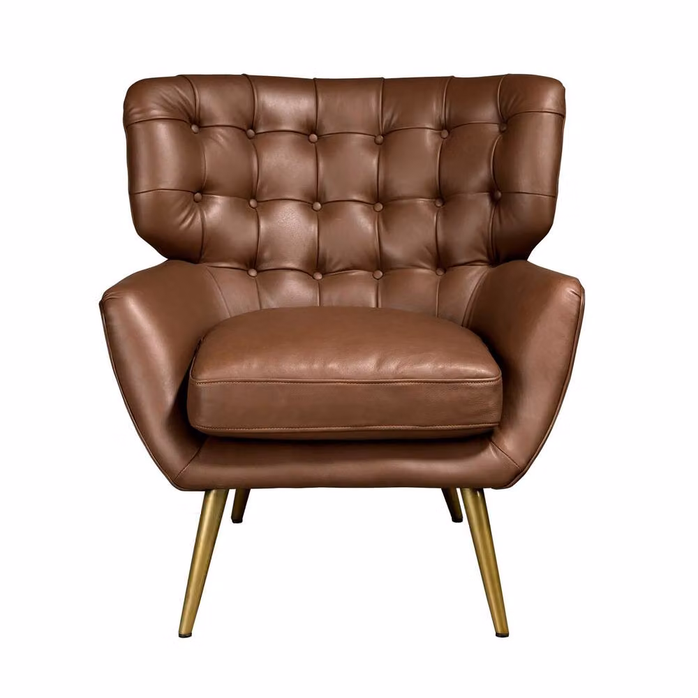 Angel Cerda Dark Brown Cowhide Leather Chesterfield Armchair with Gold Accents – 2
