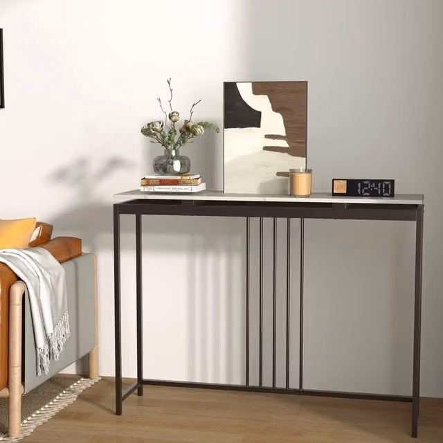 EONLION Modern Black Marble Console Table for Living Room and Hallway, W: 100 cm, H: 90 cm – 1