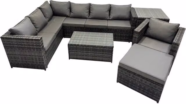 Fimous Dark Grey Rattan Garden Furniture Set with Side Table and Big Stool