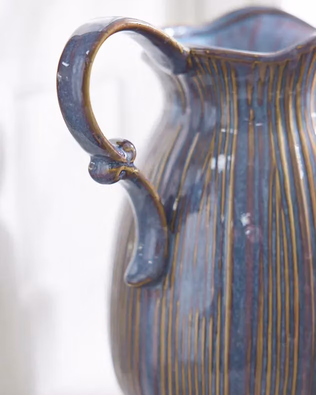 Dibor Luxury Aegean Blue Fluted Ceramic Indoor Flower Jug – 3