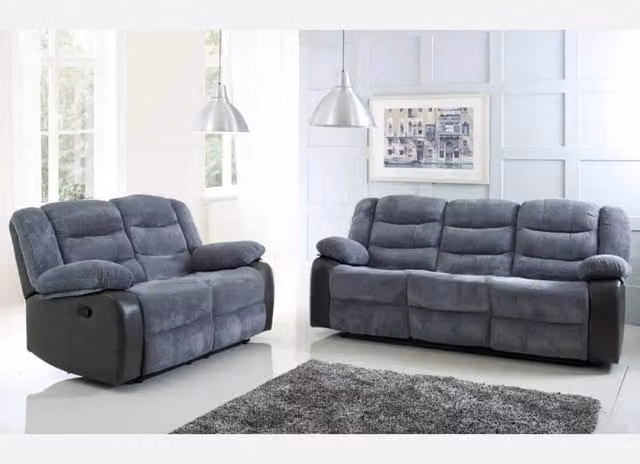 Furniture786ltd Rio Jumbo Cord Fabric Recliner 3 Seater and 2 Seater Sofa Set in Grey