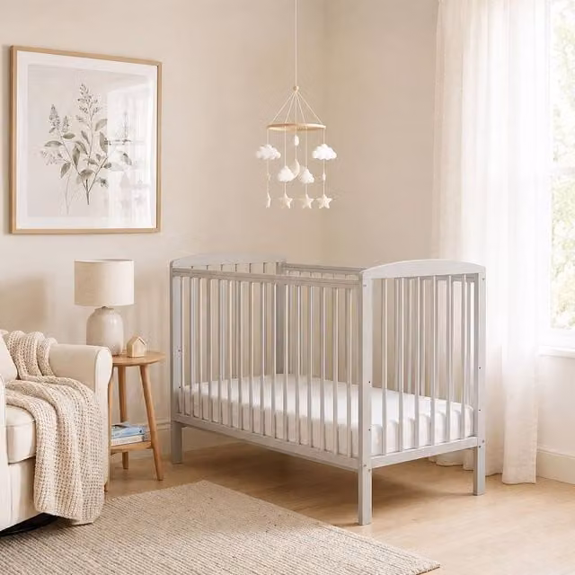 Baby Elegance Starlight Modern Solid Wood Cot in Grey, W/D/H: 120 x 60 cm