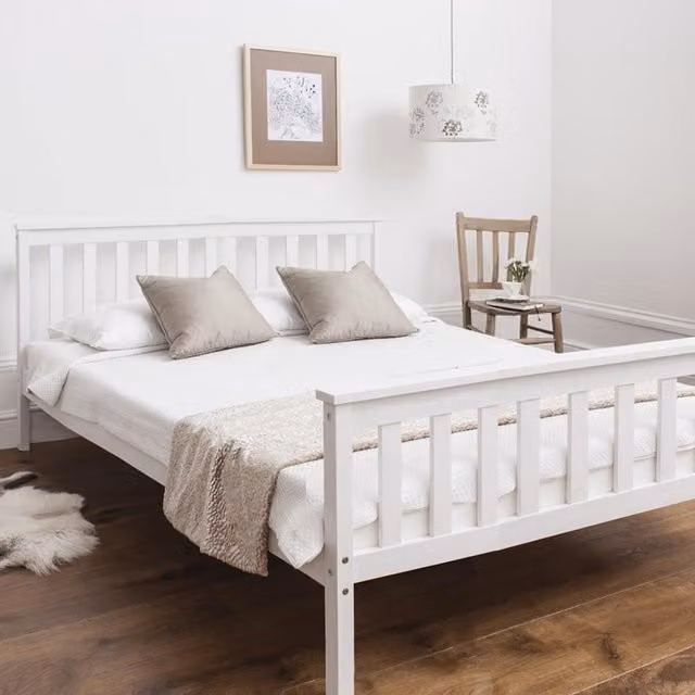 Noa and Nani Dorset Double Bed in White Solid Wood, 140 x 200 cm