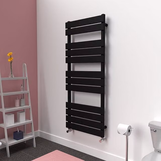 Lux Heat Black Steel Flat Towel Radiator W: 50 cm, H: 120 cm