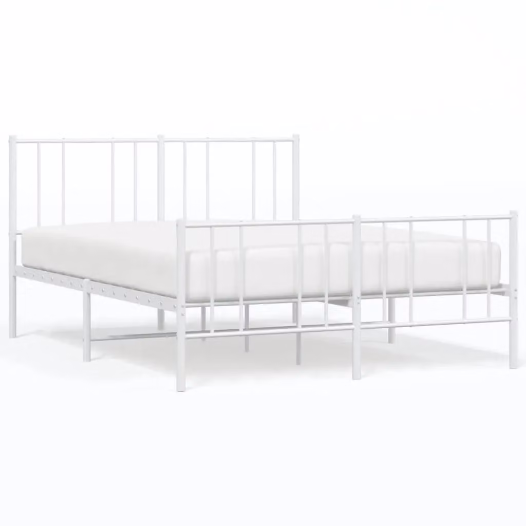Berkfield Home Metal Bed Frame with Headboard and Footboard in White, W/D/H: 150 x 200 cm – 2
