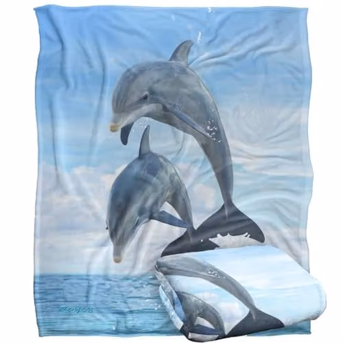 JQ Licensing Royce Mcclure Dolphin Jumpers Silky Touch Super Soft Throw Blanket, White, W/D/H: 152 x 127 cm
