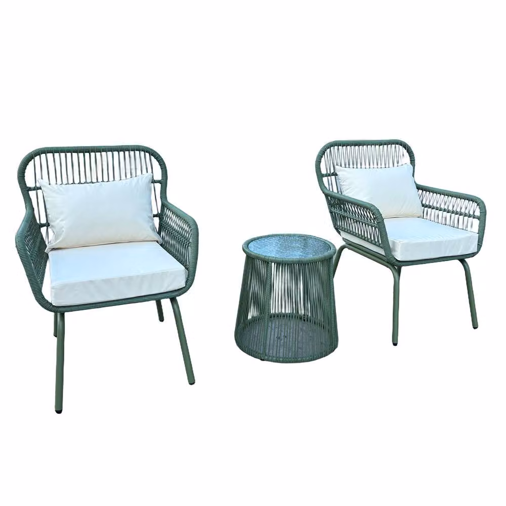 Artemis Home Carbini 3 Piece Rattan Garden Bistro Set in Green and Brown – 2