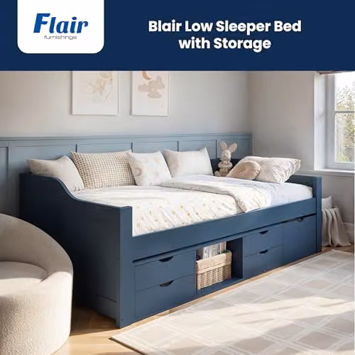 Flair Furnishings Blair Kids Single Low Sleeper Bed with Storage Drawers, Blue – 3