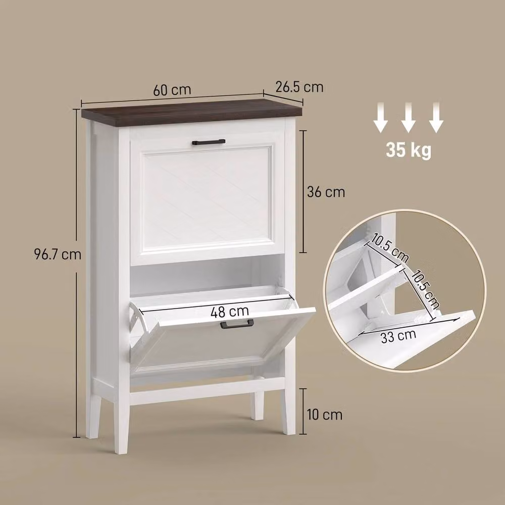 NESTLUNE White Modern Shoe Cabinet with 2 Tilting Compartments, W: 100 cm, D: 15 cm, H: 15 cm – 2