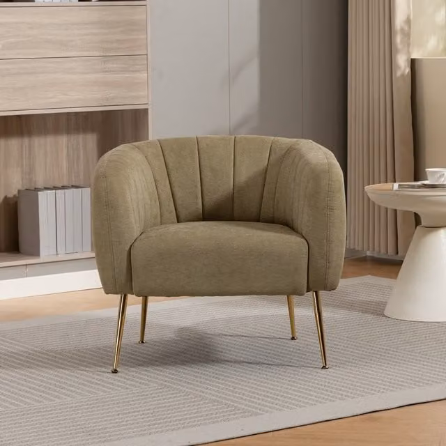 Artemis Home Stanton Art Deco Accent Chair in Green Fabric with Solid Wood Frame and Armrests