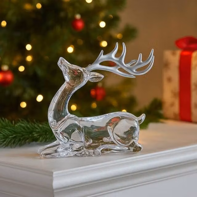 Marco Paul Transparent Acrylic Sitting Reindeer Christmas Ornament, Height: 14 cm – 1