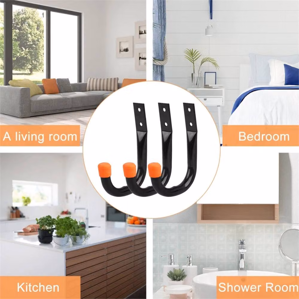 SPETLEK 12x Heavy Duty J Shape Universal Garage Storage Wall Hooks in Black Metal – 2