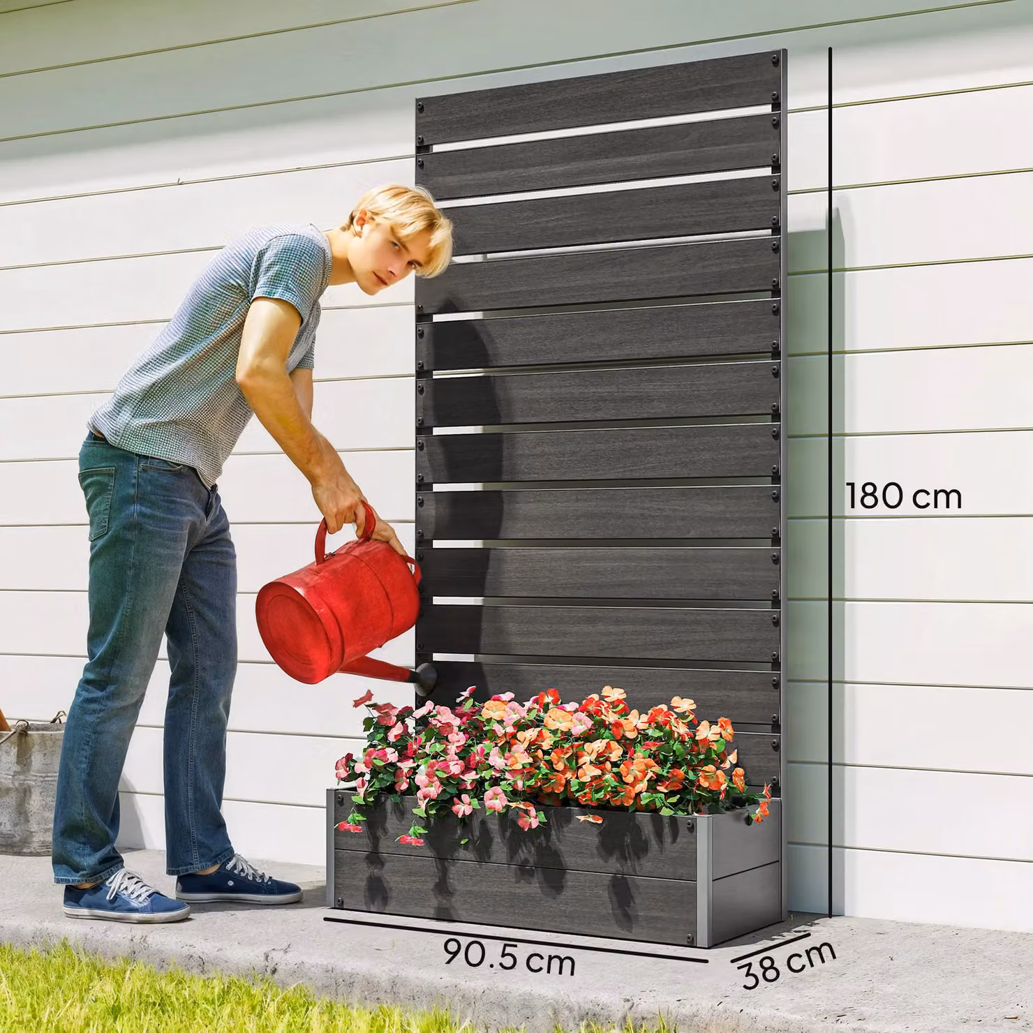 OUTSUNNY Raised Garden Bed with Trellis Standing Patio Planter Box in Black, W/D/H: 180 x 90.5 x 38 cm – 3