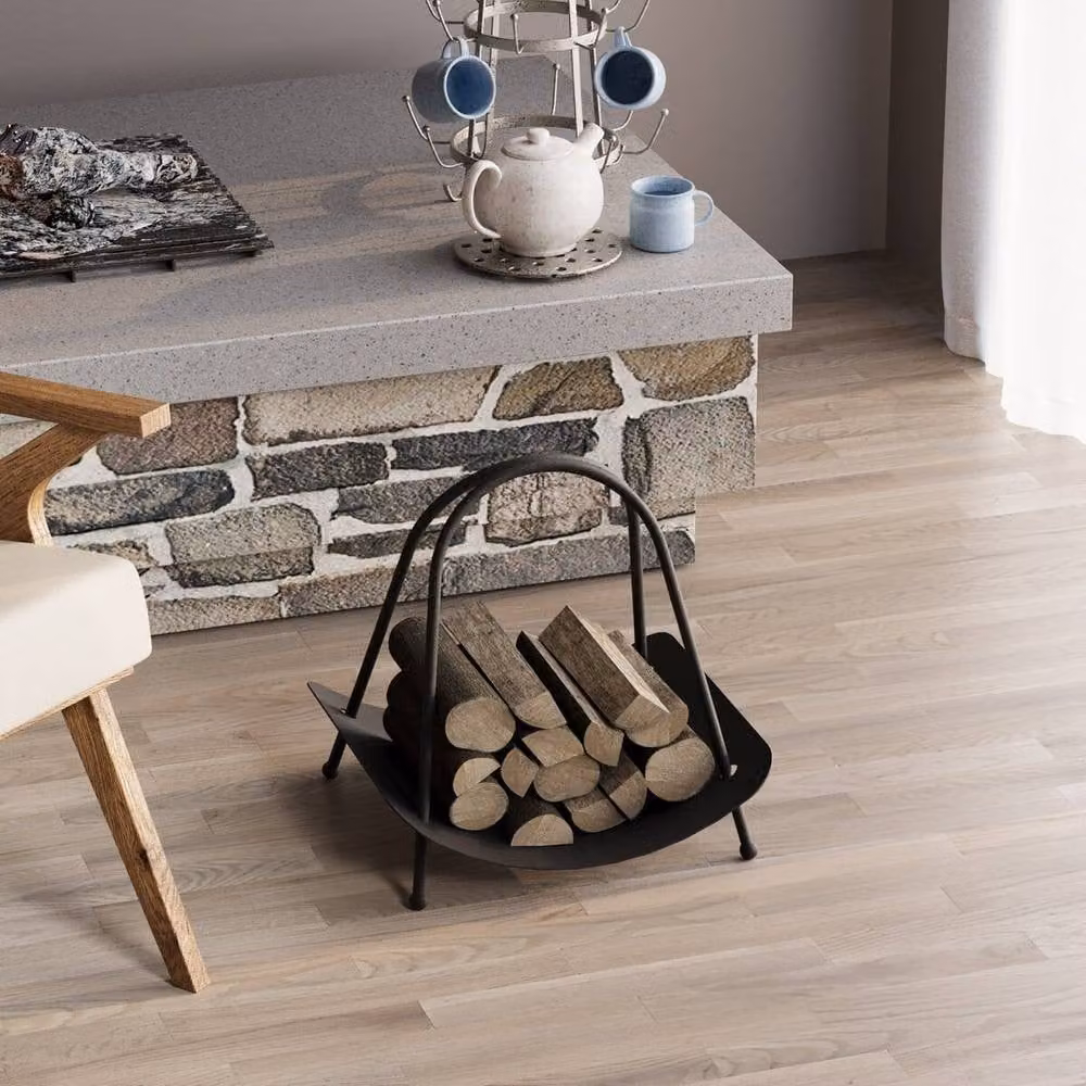 CALICOSY Designer Log Holder in Matt Black Metal, H: 50 cm, W: 42 cm, D: 39 cm – 4