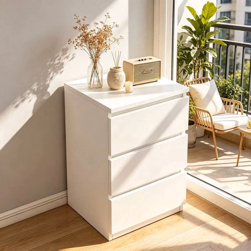 KORVIXA Modern White Matt Bedside Cabinet Nightstand Table – 2