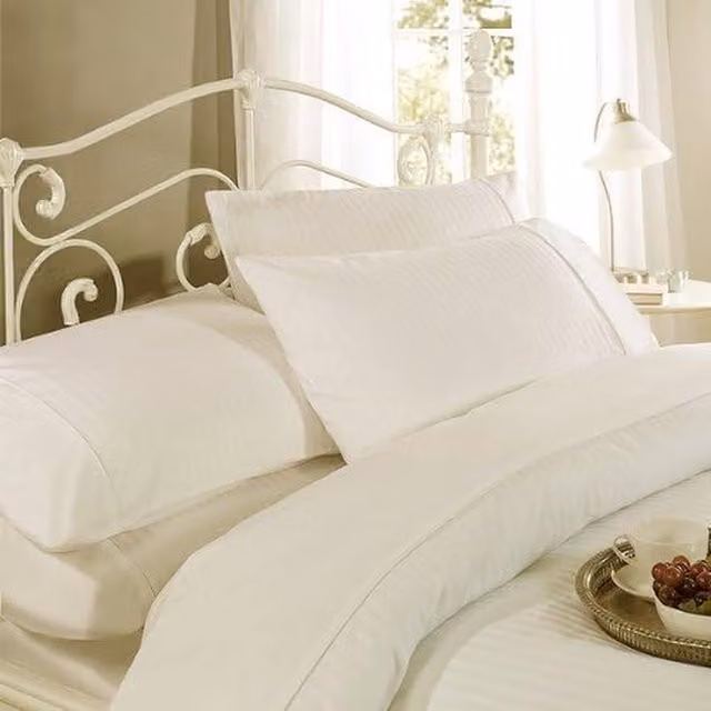 Dorchester Reversible Striped Mako Satin Cotton Duvet Cover and Pillowcase Set, Yellow and White, 300 Thread Count, Pillowcase W/H: 50 x 75 cm